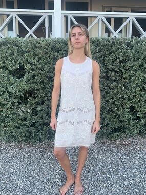 BCBG Sleeveless White Lace Overlay Dress